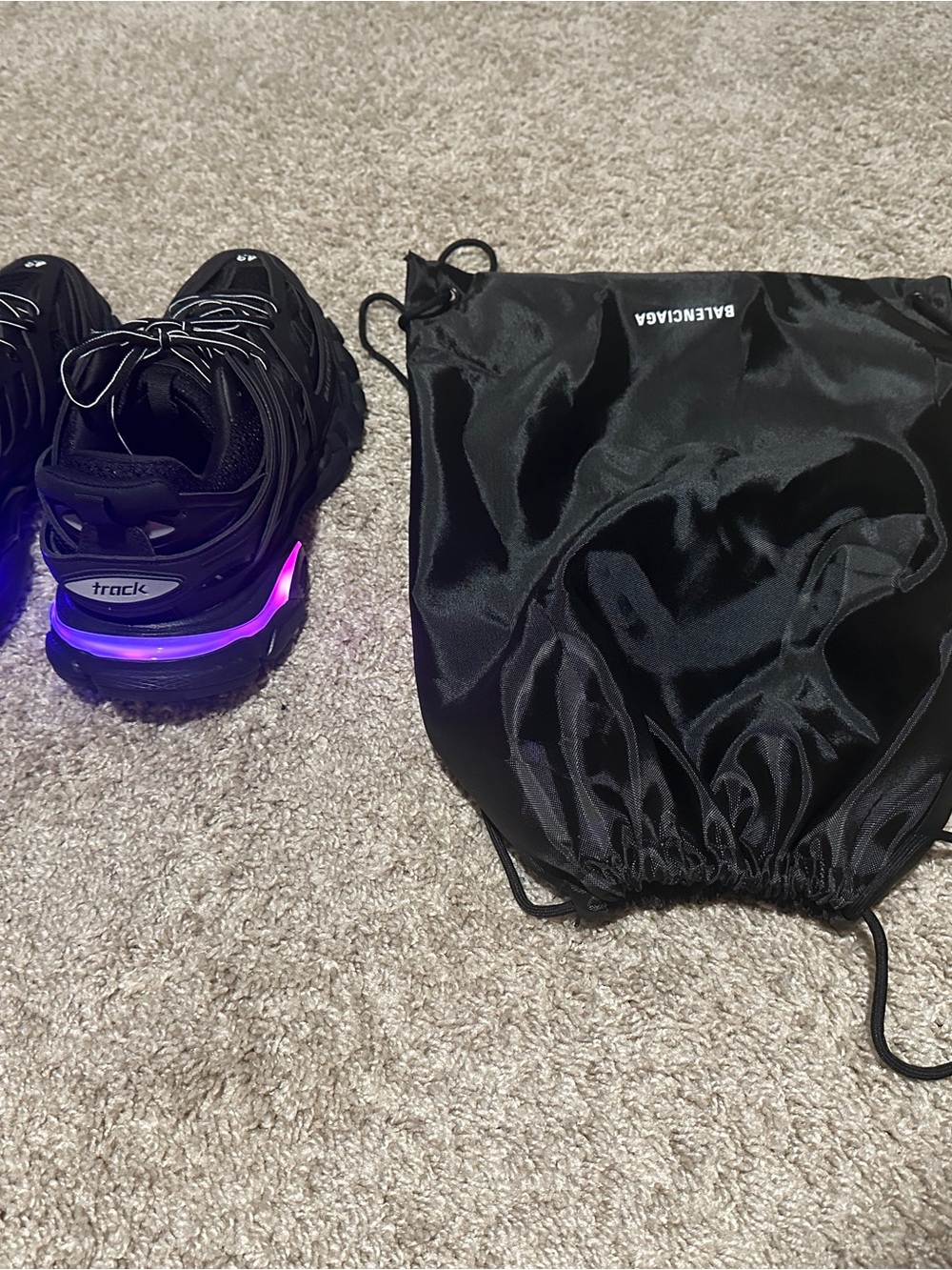 Balenciaga Black Track Sneakers with Purple Light Heel - Picture 3 of 7